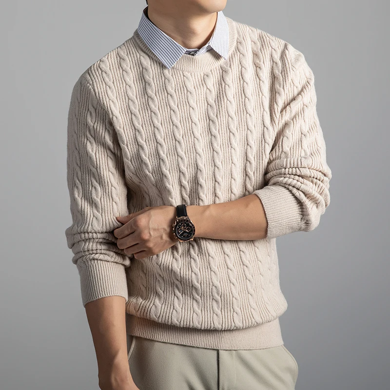 

New Korean Trendy Twisted Sweater 2025 Winter Men Thick Fake Two Pieces Clothes Fashion Shirt Collar Warm Sweater Pullover Tops