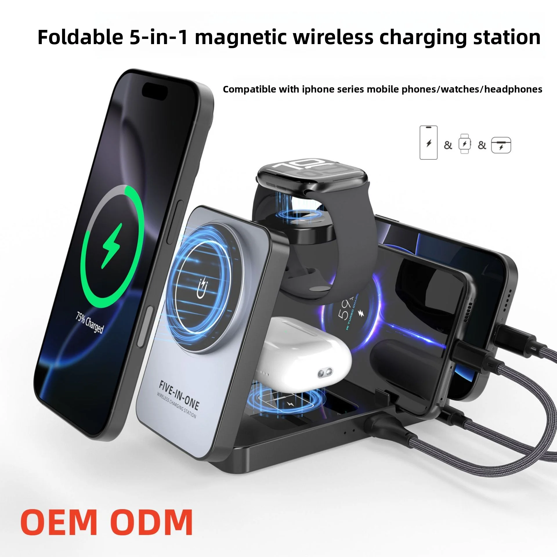 

Multifunctional Foldable 5-In-1 Phone Watch Earphone Magnetic Wireless Charging Socket With Usb+Tpye-C Stand Type Charging Stand