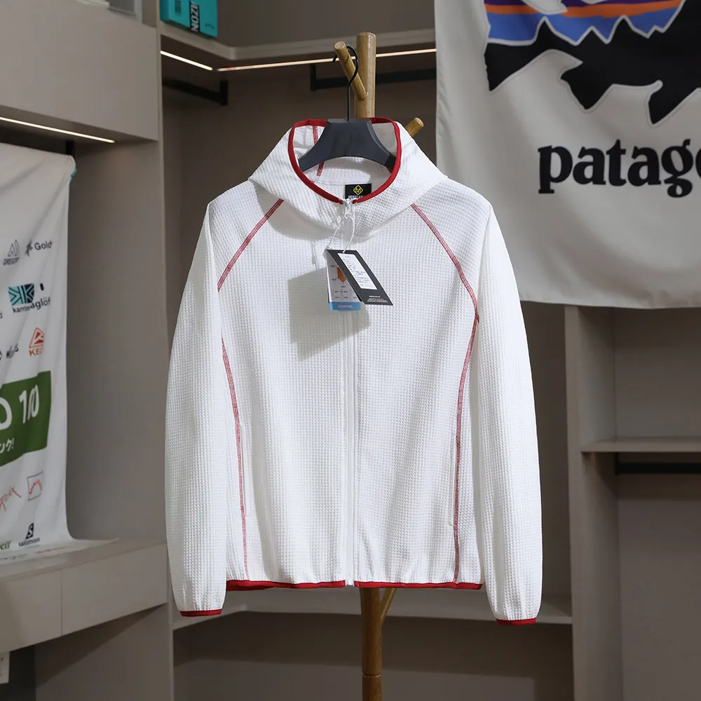Unisex Outdoor Schnelltrocknende Waffel-Kapuzenjacke - Atmungsaktives & Schweißableitendes Reißverschluss-Oberteil für Frühlings- & Sommerwanderungen – Detail 6