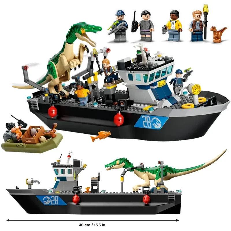 Compatible sets Dinosaur Series Building Blocks Baryonyx Dinosaur Boat Escape Floating Children's Gift Dinosaur World Park Toy