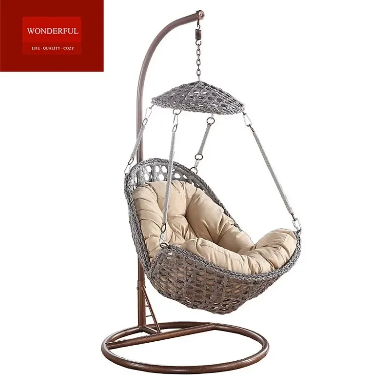 New Design Outdoor Rattan Swing Chair Wicker Single Seat Hanging Chair with Metal Stand