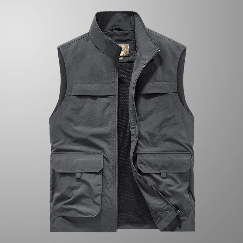 

Men's Outdoor Stand Collar Vest Spring Thin Casual Multi-Pocket Workwear Jacket Quick Dry Vest Work Clothes Fishing Vest Sh
