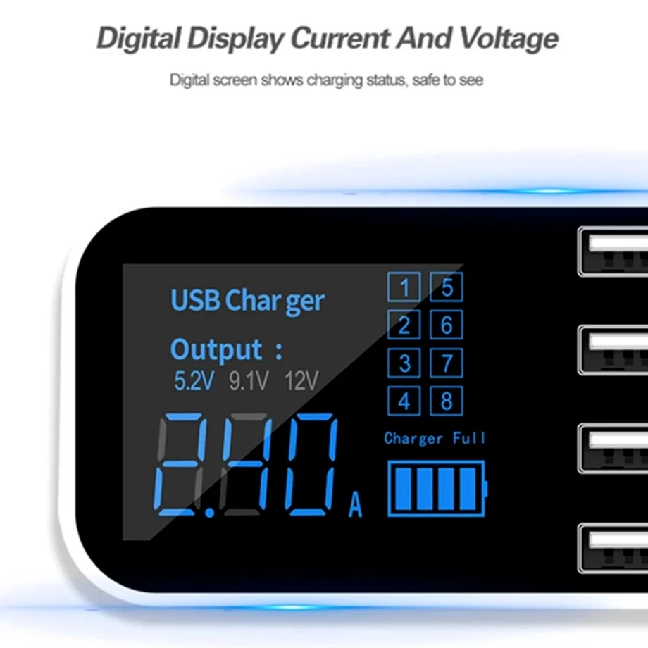 Grwibeou a9s rápido carregador de carro 8 portas multi usb display lcd carregador de telefone 12v carregador de bateria hub usb para tablets de telefone gps dvr