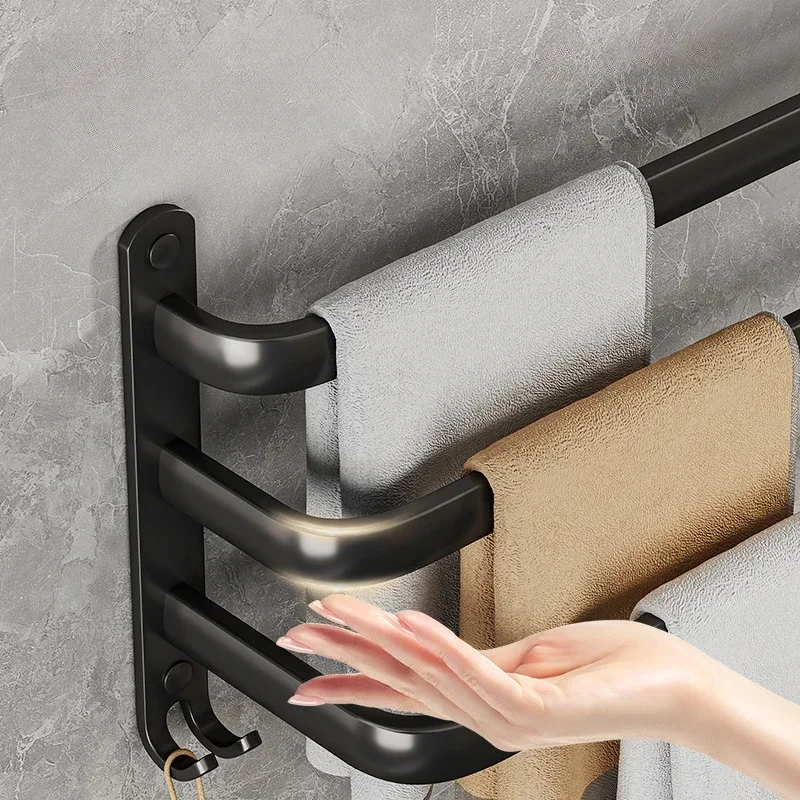 Black Space Aluminum Bathroom Shelf Towel Rack bathroom shelves wall-mounted bath towel rack multi-layer towel bar no punching