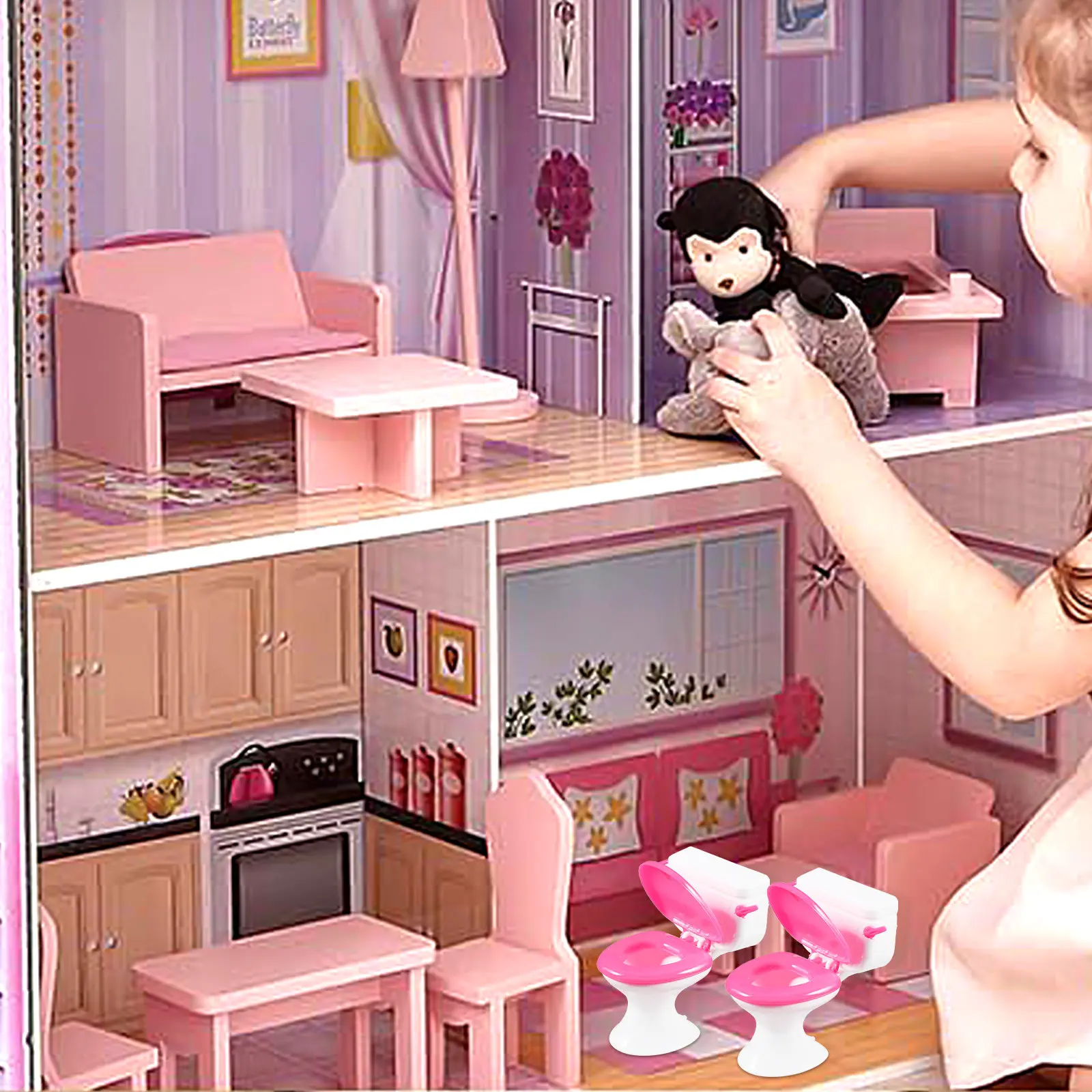 

3Pcs Miniature Toilet Decor for Dollhouse Bathroom Mini House Living Room Kids Room Box DIY Decoration Safe Plastic Furniture