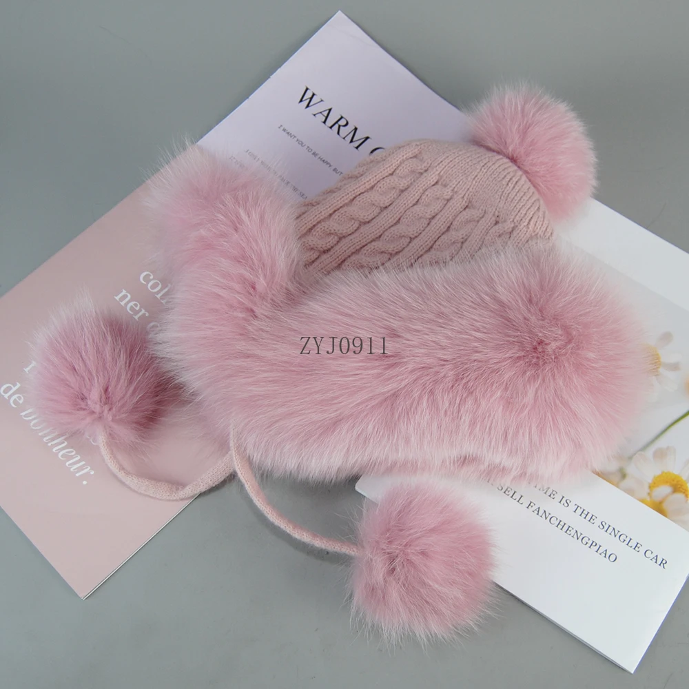جديد 2024 قبعات فرو الثعلب للنساء الشتاء الفراء الحقيقي منفذها القبعات سميكة الدافئة يندبروف مع كرات شعبية الروسية ريال الراكون الفراء ها