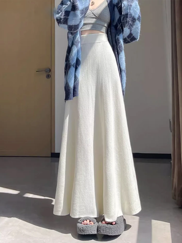 

Winter Women's Knitted High Waist A-Line Skirt Soft Cozy Umbrella Skirt Slimming Hip Covering One-Step Wrap around Skirt