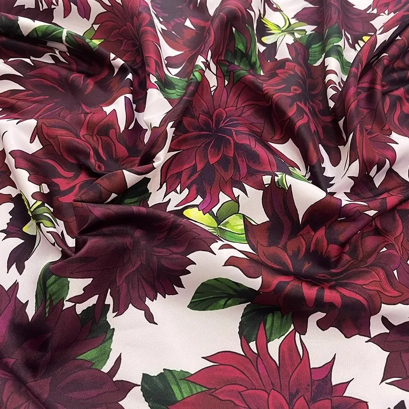 Europe and America Fashion Red Flower Printed Twill Polyester Or Cotton Fabric For Woman Dress Blouse Handmade DIY Cloth Sewing