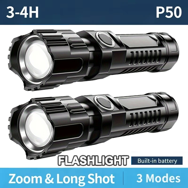 Bright LED Tactical Flashlight USB Charging Waterproof Zoom Torch Lamp Outdoor Camping Fishing Emergency Portable Hand Light