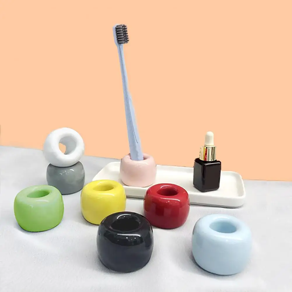 Mini Ceramics Toothbrush Holder Hollow Toothbrush Stand Hollow Design Multi-purpose Office Supply Pen Holder Bathroom Organizer