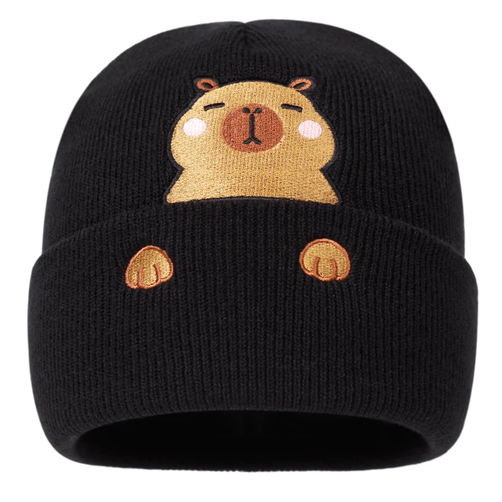 cute capybara embroidered knitted hat autumn and winter outdoor sports event casual warm woolen hat, bean hat