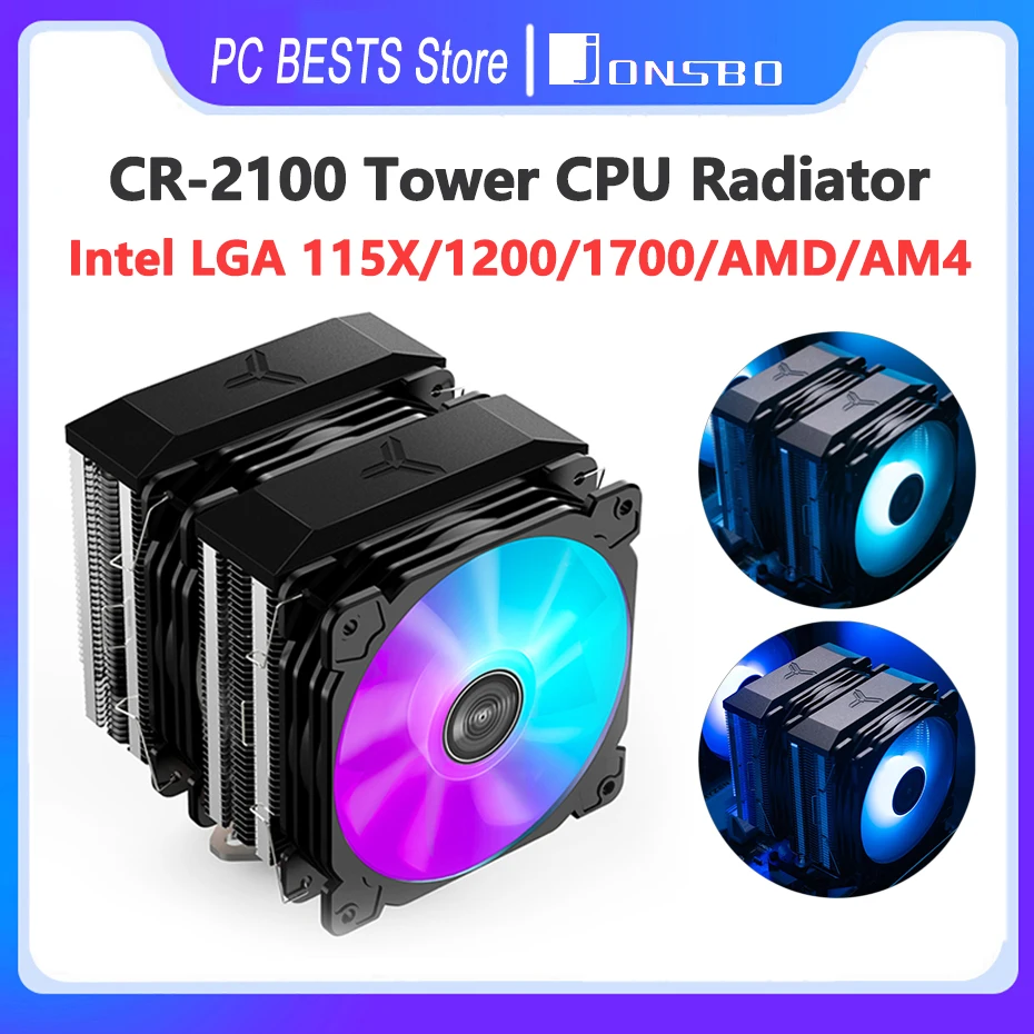 Jonsbo CR-2100 Tower CPU Radiator 6 Heat Pipe Dual Tower Dual Fan Color Light EffectIntel LGA 1700 115X 1200 AMD AM4