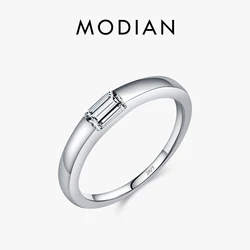 MODIAN Genuine 925 Sterling Silver Classic Simple Rectangle Zircon Stackable Finger Rings For Women Wedding Band Fine Jewelry