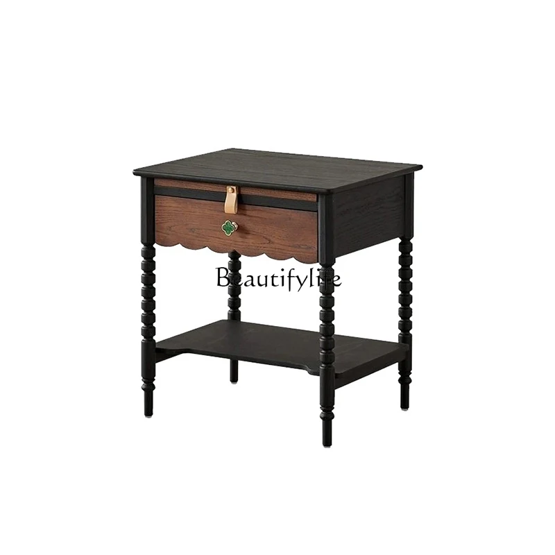 

American light luxury solid wood bedside table French retro locker