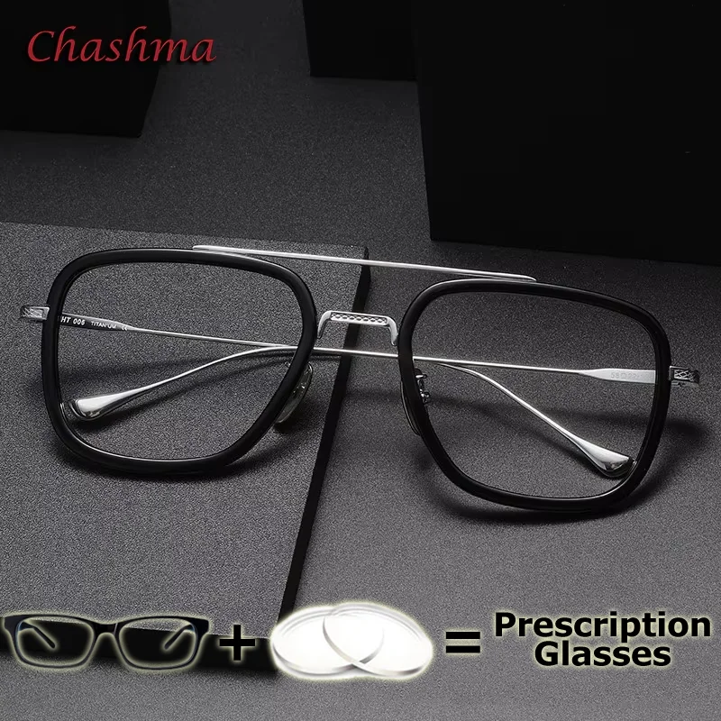 Men Pure Titanium Optical Prescription Glasses Wide Multifocal Progressive Lenses Fashion Oversize Spectacle for Men