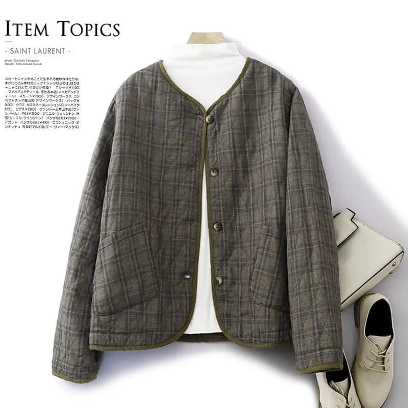 Quilted Coats Lightweight Padded Jackets for Women Long Sleeved Plaid Print Casual Vintage 2026 Autumn Winter Women Clothing