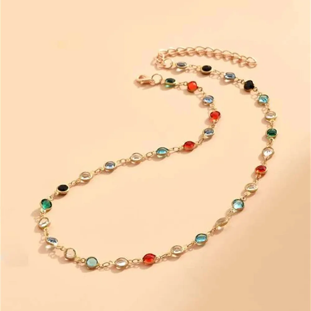 2022 Boho Fashion Vintage Color Crystal Chain Choker Necklace For Women Female Girl Gift Simple Baroque Collar Jewelry Wholesale