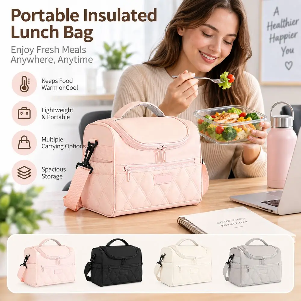 Portable Insulated Lunch Bag with Adjustable Shoulder Strap Thermal Insulation Thermal Lunch Box Large Capacity Top Handle