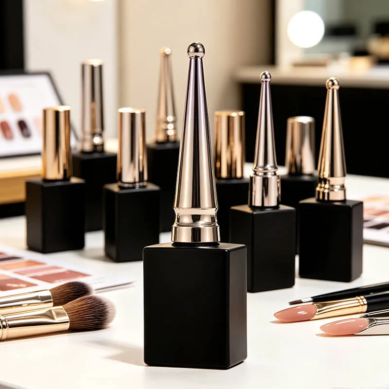 30PC 15ml Empty Black Square Nail Polish Glass Bottles Makeup Dispenser Nail Gel Cosmetic Container Filled Box With Tube Brush