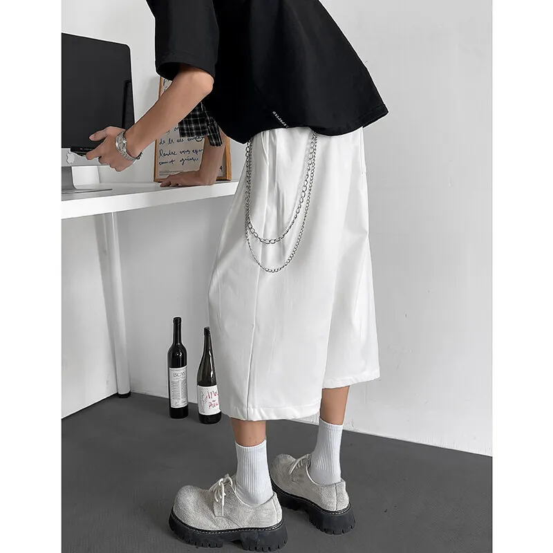 Summer Black Casual Pants Men Oversized Fashion Black Wide Leg Pants Mens Streetwear Korean Loose White Cropped Trousers Man