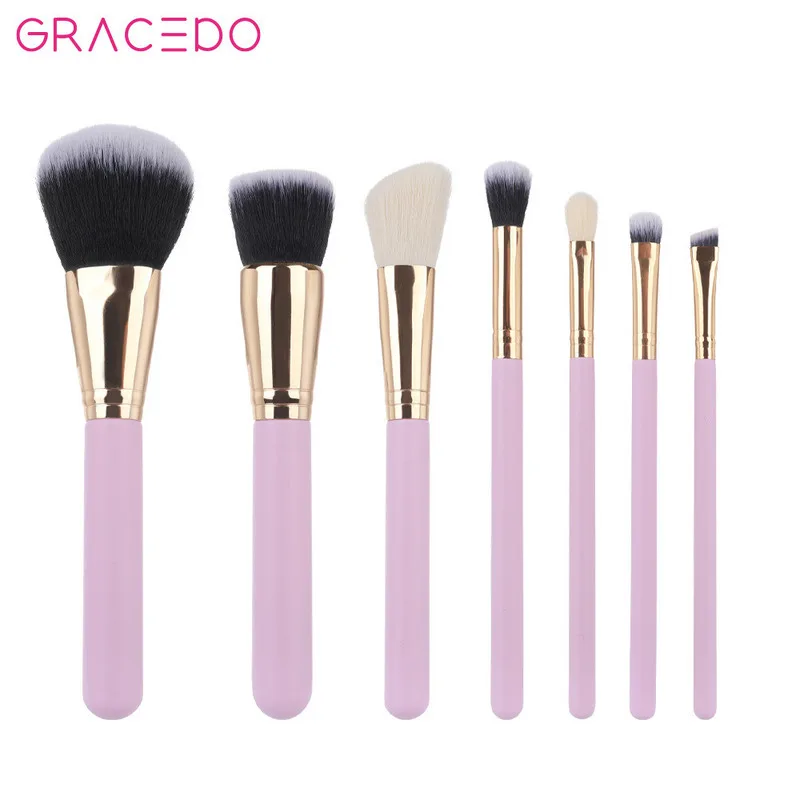 مجموعة فرش مكياج وردية مكونة من 7 قطع، مجموعة كاملة من أدوات المكياج لفناني الماكياج، بيع بالجملة من فرش المكياج بشعر الحيوانات