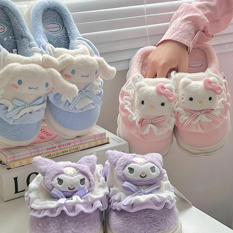 Hello Kitty My Melody Kuromi Fuzzy Fluffy Slippers Vrouwen Kawaii Slippers Pluizige Kawaii Huis Slippers Leuke Schoenen Kerstcadeau