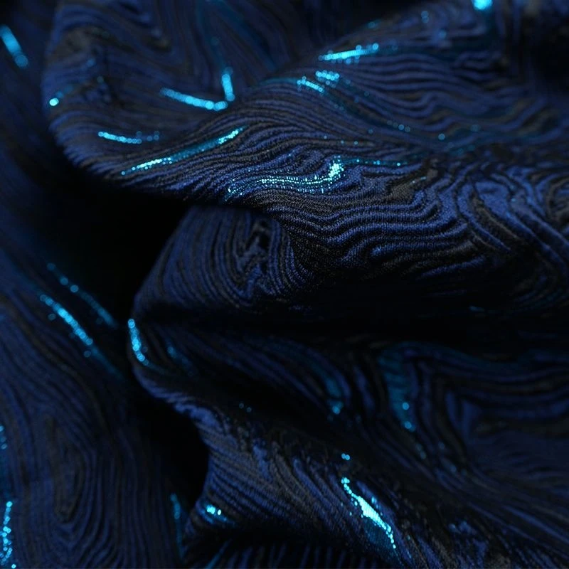 Navy Striped Textured Jacquard Fabric Vintage Creative Top Pants Clothing Designer Tailoring Luxury Apparel Material