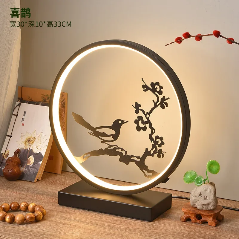 Table Lamp Zen Chinese Style Ancient Style Retro Classical Bedroom Bedside Living Room Lamp Vintage Atmosphere Lamp Ornament