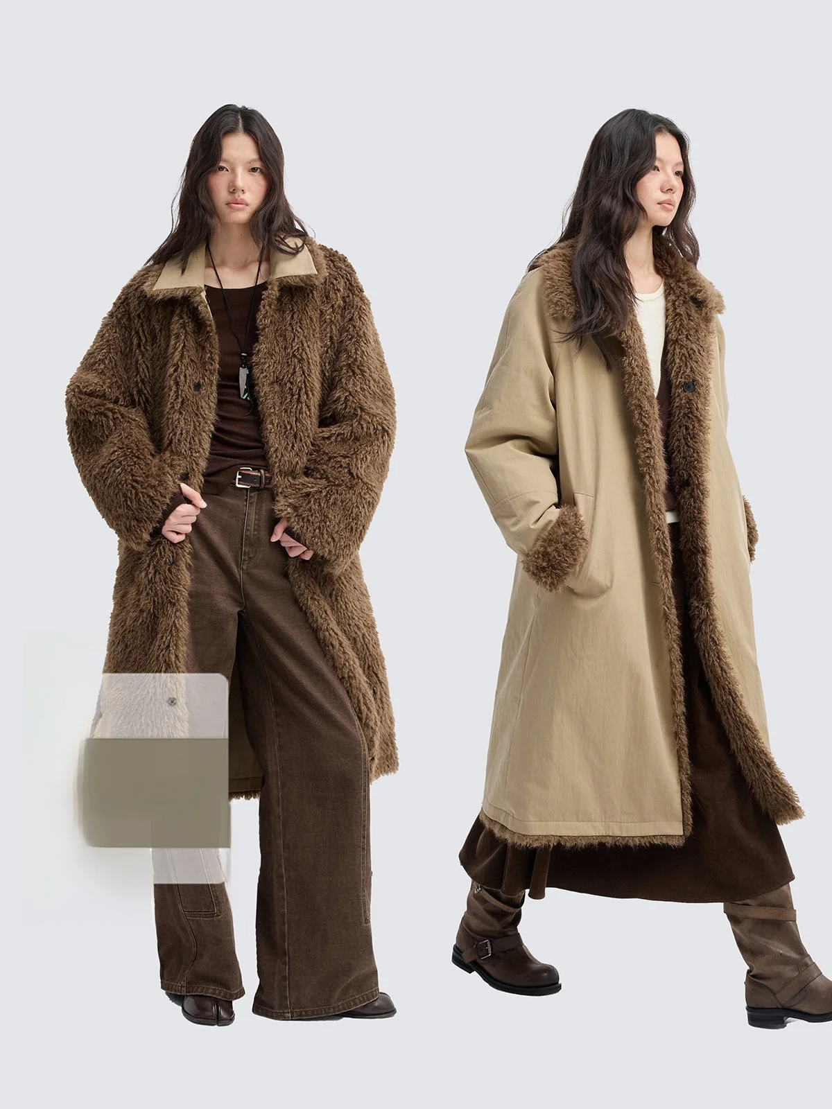 

JUSLIN теплое двустороннее плиссированное хлопковое длинное пальто с воротником-стойкой Jaet свободного покроя Long Sve с застежкой на одной пуговице L004