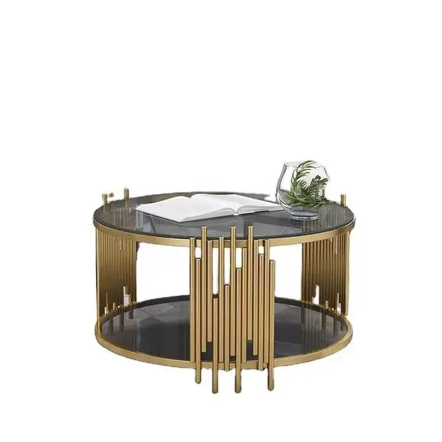 

Hot Sale Modern Light Luxury Titanium Gold Stainless Steel Round Coffee Table Round Table