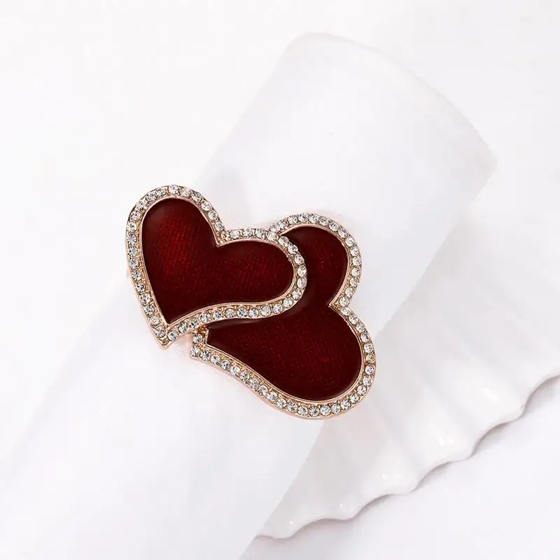 Gesp Servetringen Metalen Gesp Hart Servet Ringen Vergulde Rode Servet Ringen Versiering Voor Valentijnsdag Feestdagen En