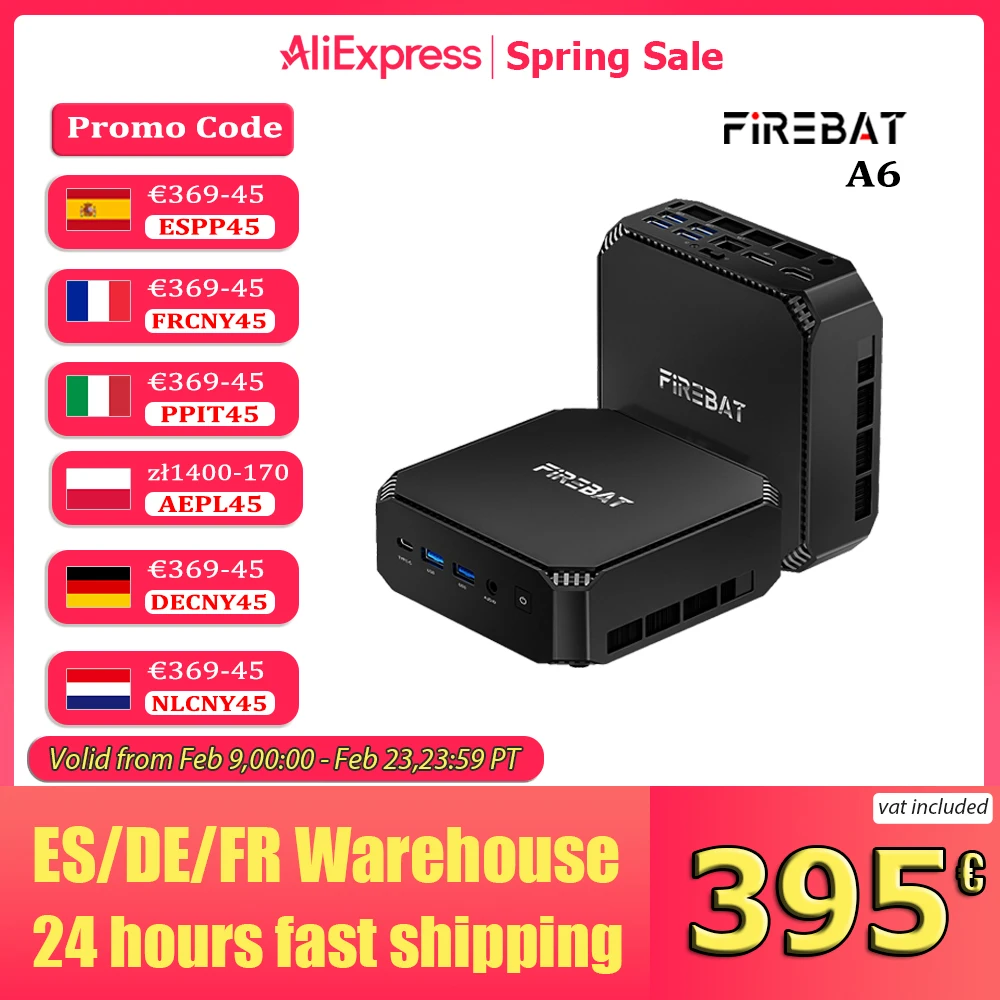 FIREBAT-Mini PC Gamer Desktop Gaming Computer, 16GB de RAM DDR5, 512GB, SSD M.2, BT5.2, WiFi 6, HDMI, DP, Tipo-C, A6 MINIPC AMD R7-6800H