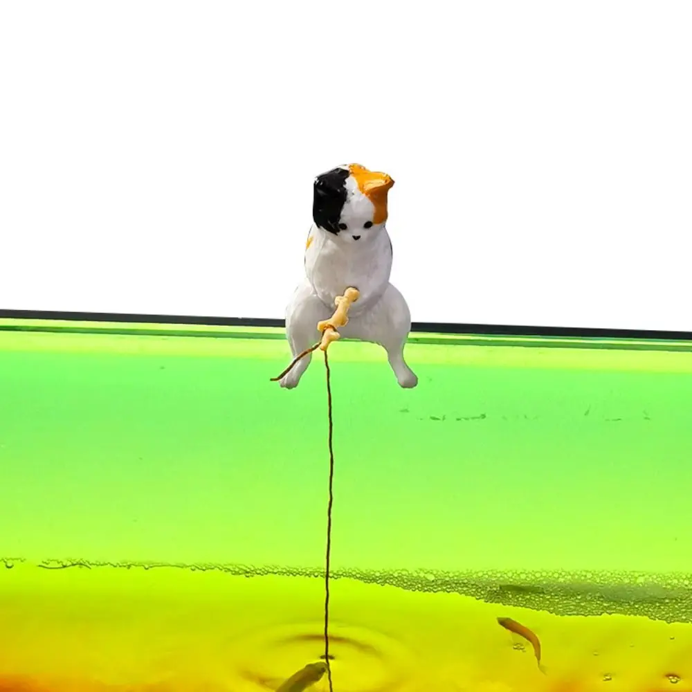 

Pot Cat Hanging Decoration Aquarium Tanks Decor Fish Tank Ornaments Cat Statue Miniature Figurines Kitten Fishing Ornament