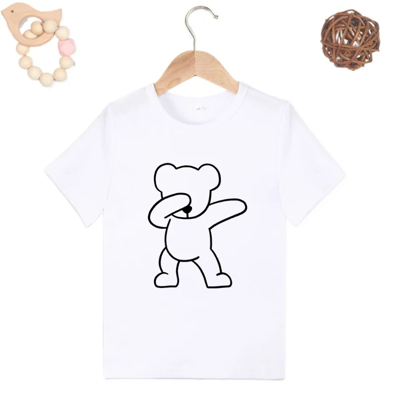 Cute Bear Print White Kids T-Shirts Dropship Outdoor Short Sleeve O Neck Exquisite All-match Child T Shirts Harajuku Top Clothes