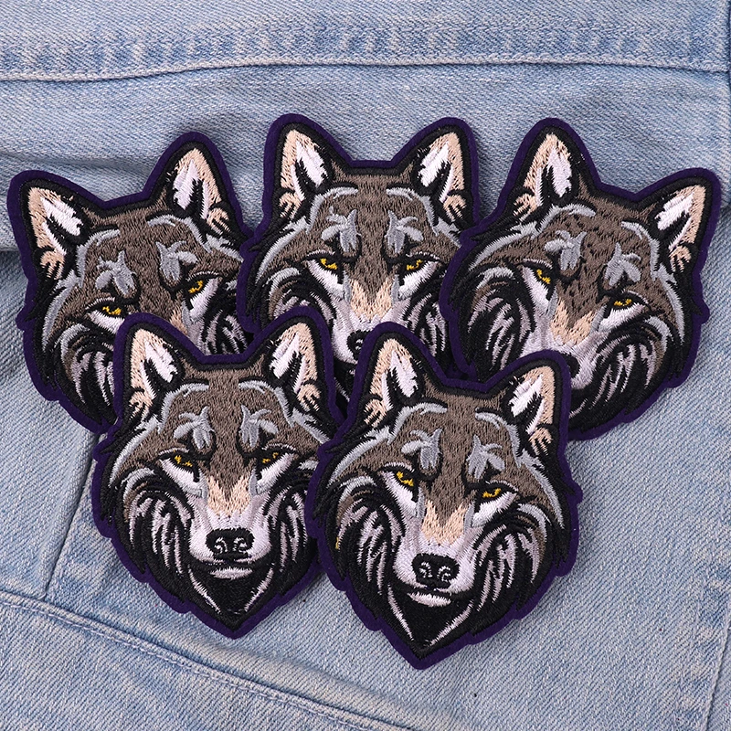5PCS Ferocious Lion Wolf Embroidered Patches Muscle Animals Patch Iron On Patches For Clothing Bear Star Shark Ironing Badges