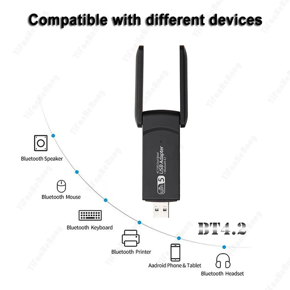 Bt 4.2 wifi usb 3.0 adaptador de banda dupla 2.4ghz & 5ghz 1300mbps wifi usb para computador desktop portátil placa de rede receptor sem fio