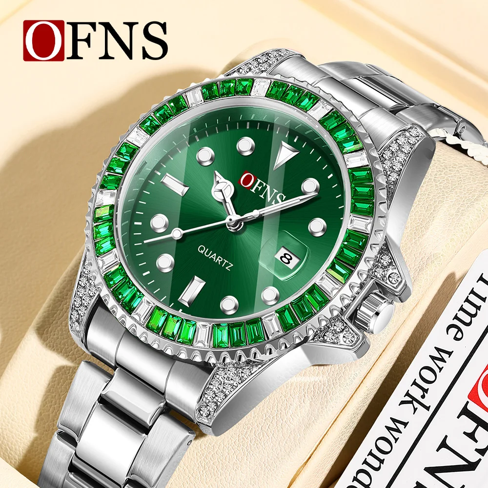 

OFNS 7101 модные мужские часы зеленая вода призрак календарь кварцевые часы водостойкий набор бриллиантов часы со стальным ремнем 2025
