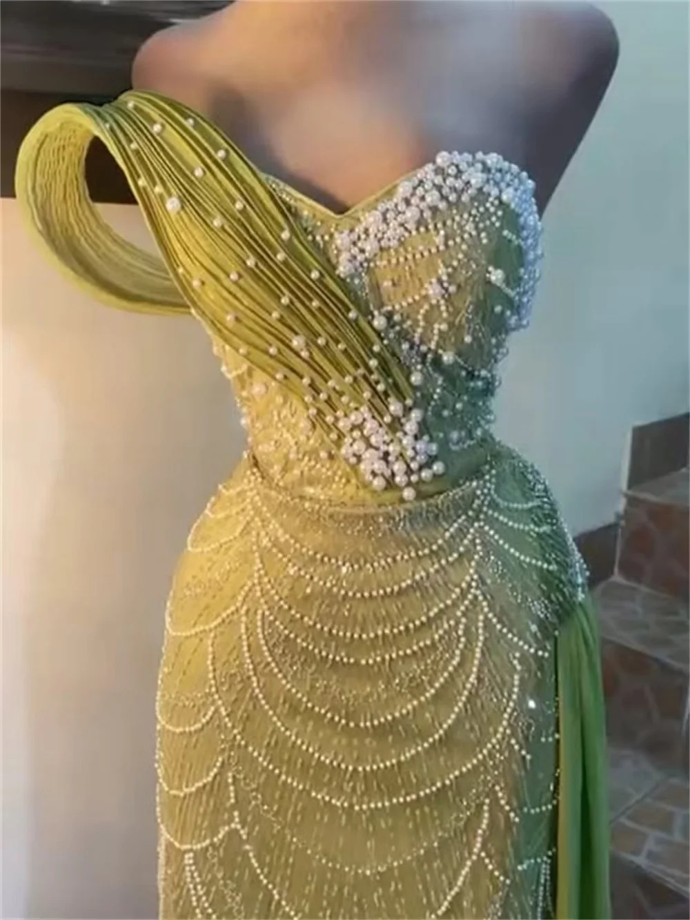 Green Long Middle Eastern Evening Dresses Luxury Sweetheart Pearls Saudi Arabia Dubai Robe De Soiree Prom Dress Gown Customized