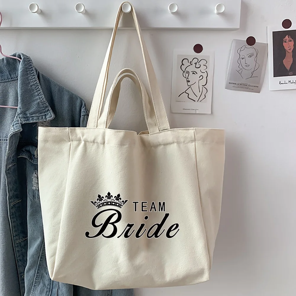 Women Canvas Shoulder Bag Foldable Shopping Bags Bride Printed  Student Shopper Bags Handbag Travel Shopping Beach Totes Bags