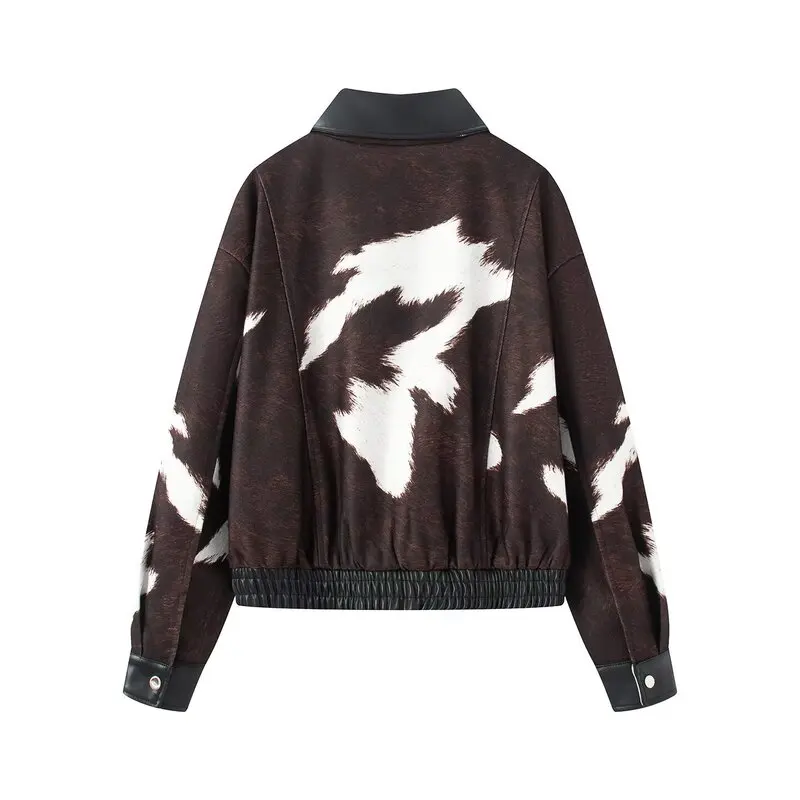 Fall 2025 Women's PU Leather ort Jaet Cow Pattern Versatile Design Sense Matching Outerwear Ladies' Faion