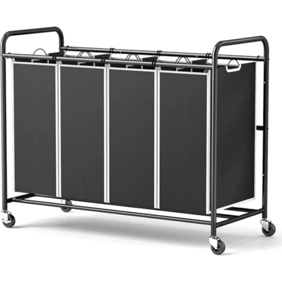 Laundry Hamper Sorter Cart: 4-Section Organizer with Heavy-Duty Lockable Wheels and Removable Bags 180L Rolling Laundry Basket