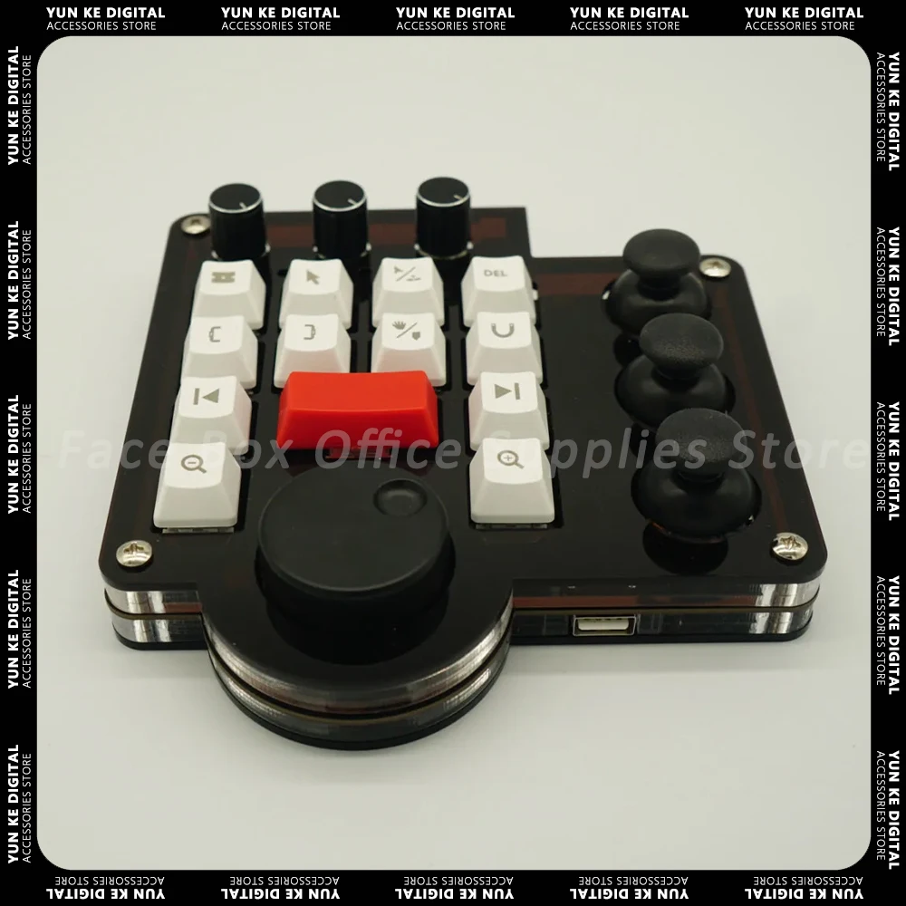 Cosonic DFQ-fb Non-linear Editing Keyboard DaVinci Resolve PR Color Correction USB Mini Keyboard with 3Joysticks 3Knobs Customiz