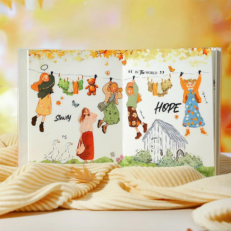 Journal GO 50 Stück Orangengeschmack Mädchen Kawaii Charakter Collage Scrapbooking Aufkleber Kreative Karte Handwerk DIY Statitonery Aufkleber