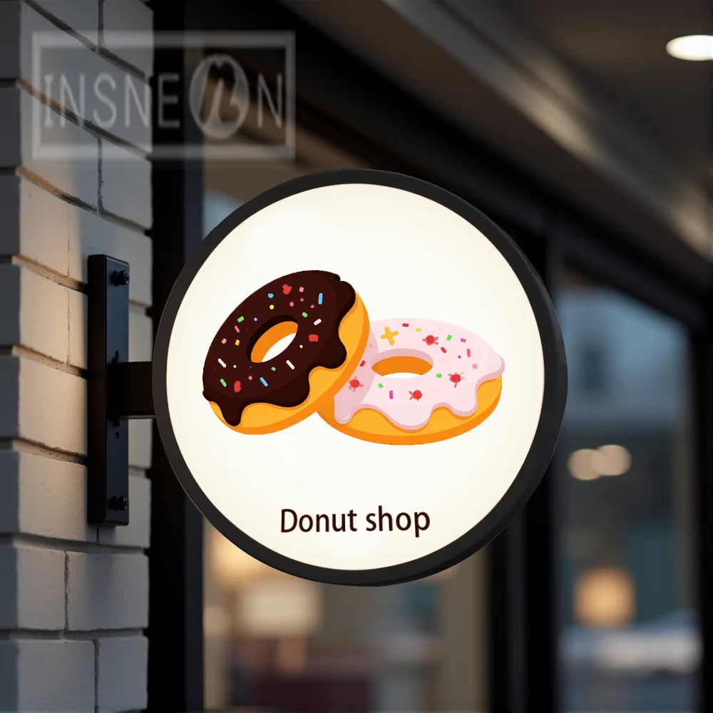 Custom Donut Shop Light Box Round Acrylic LED for Storefront Waterproof Double Sided Outdoor Business Signage Wall Mounted