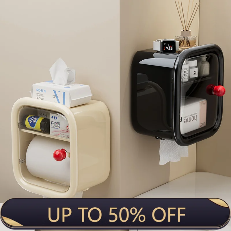 Toilet Paper Holder Wall Mounted Waterproof Tissue Box No Punching Paper Drawing Toilet Paper Storage Rack Tissue Holder