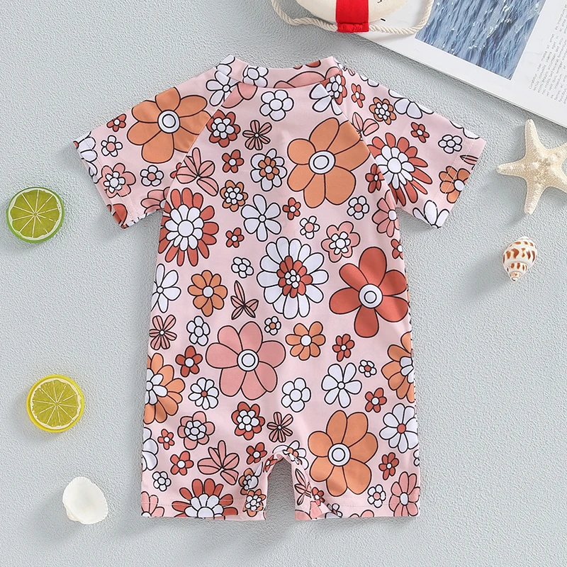 Baby Kid Girls Swimsuit Floral Print Short Sleeves Swimwear Girl Bathing Suit Newborn Baby Swimming Clothing