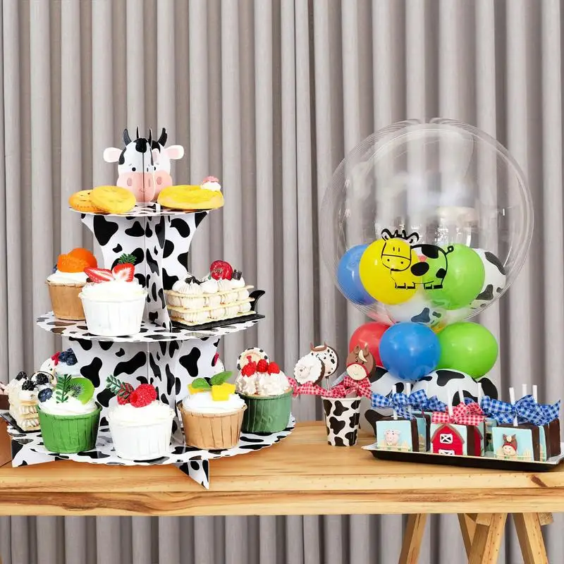 Cardboard Cake Stand Cow Print Paper Cupcake Holder 3-Tier Cupcake Tower Dessert Cupcake Display Holder For Thanks Giving