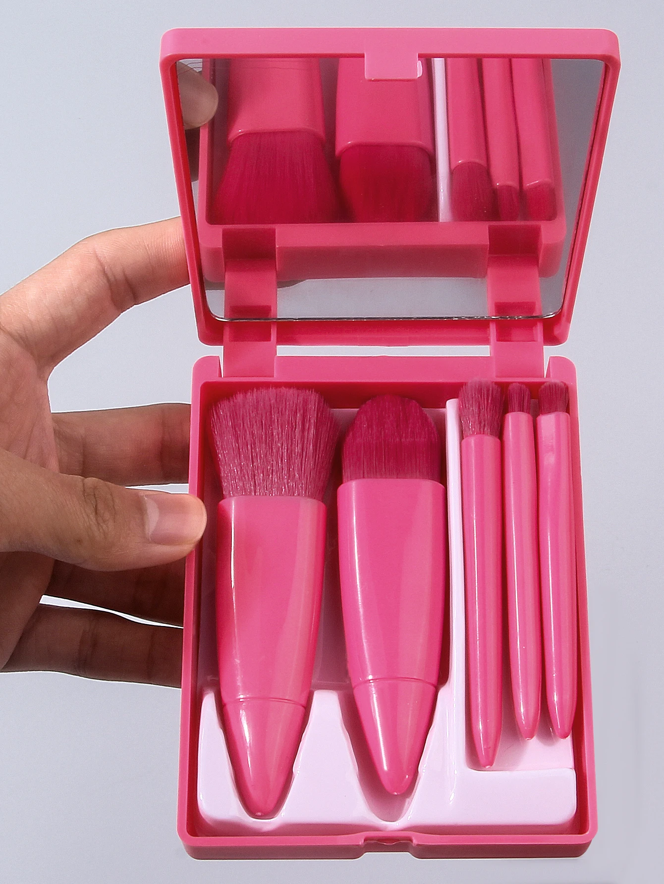 Ensemble de pinceaux de maquillage de taille de voyage, 5 pièces, Mini pinceaux de maquillage, petit Kit de pinceaux cosmétiques à fonction complète avec étui et miroir