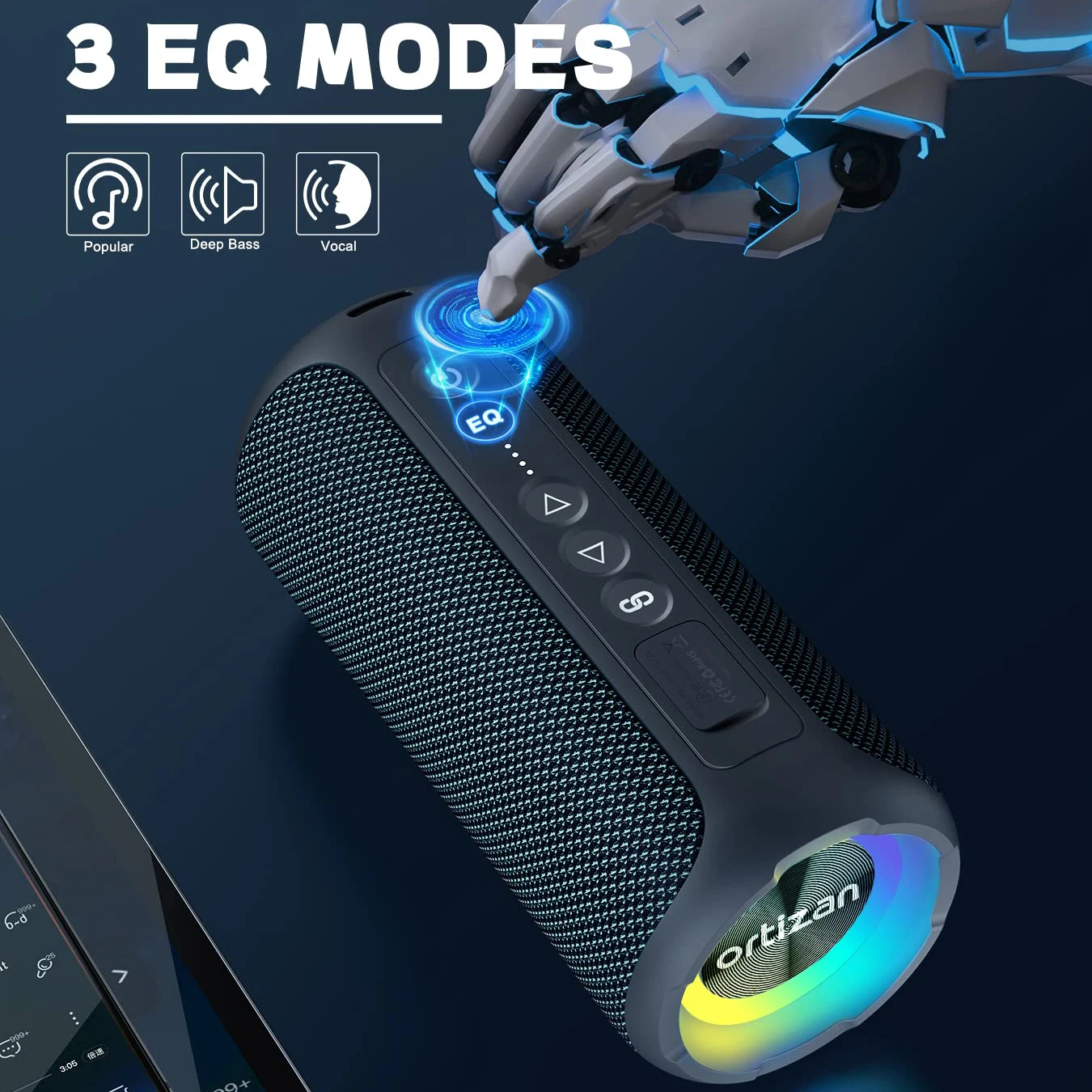 مكبرات صوت عالية 40 وات من Ortizan - مقاومة للماء IPX7، مكبر صوت ستيريو لاسلكي محمول، إقران مزدوج، جهير عميق، ضوء LED #4