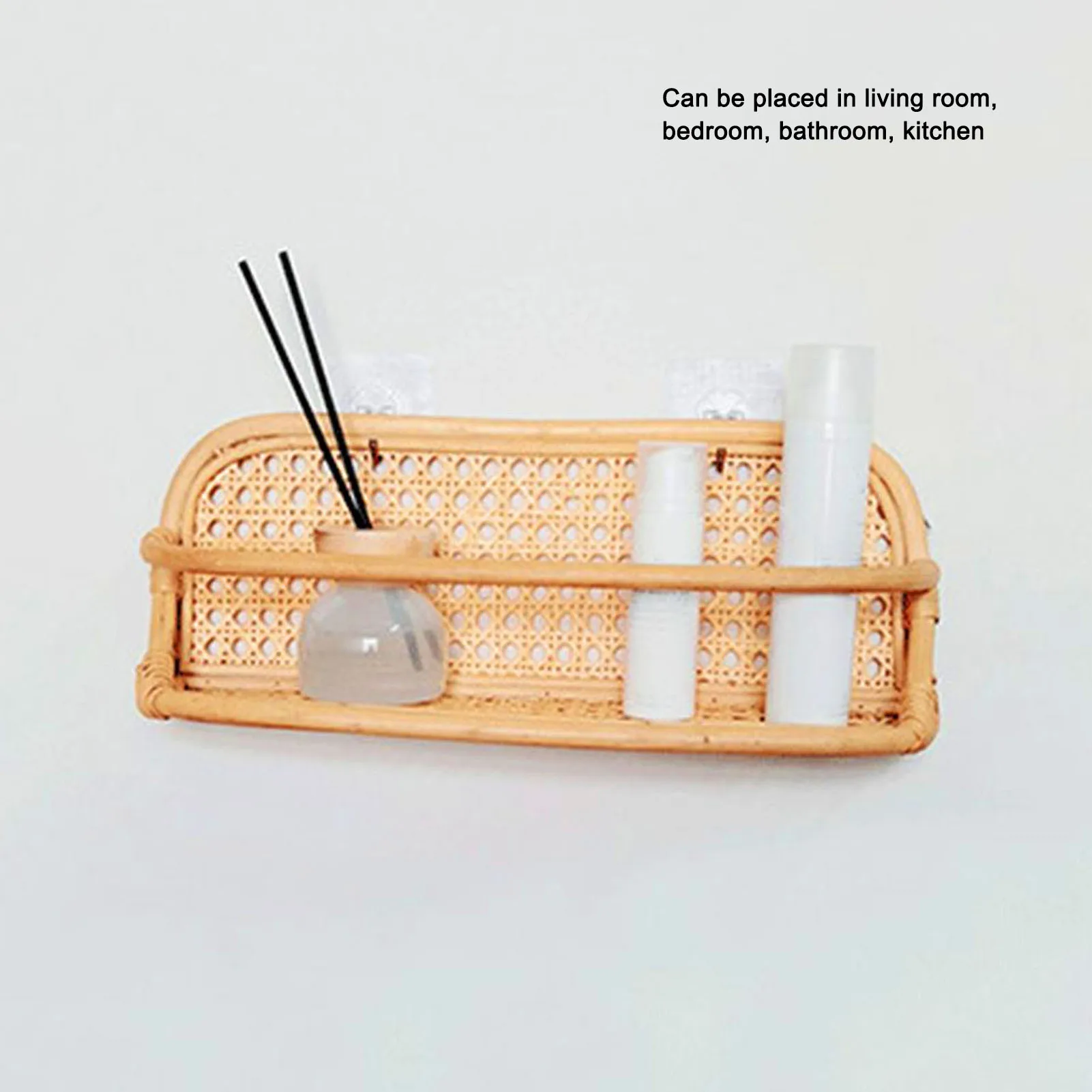 Rattan Wall Shelf Hand Crafted Durable Natural Rattan Hanging Rack Wall Storage Shelf For Bathroom Kitchen Living Room